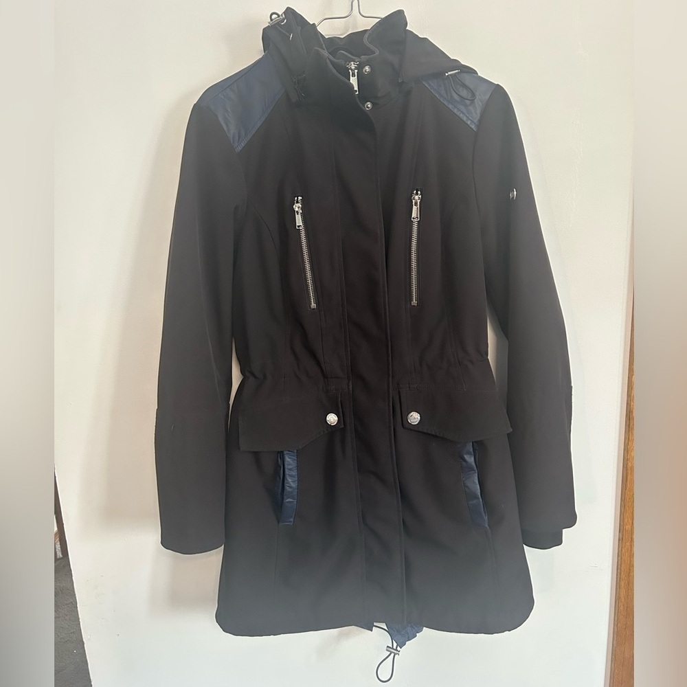 London Fog Women's Black and Navy Spring Jacket Trench Coat